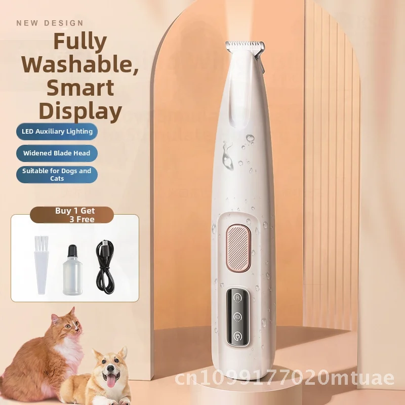 Rechargeable Waterproof LED Light Pet Hair Trimmer Electric Clipper for Dog Cat Foot Shaving Ceramic Blade with Light Pet