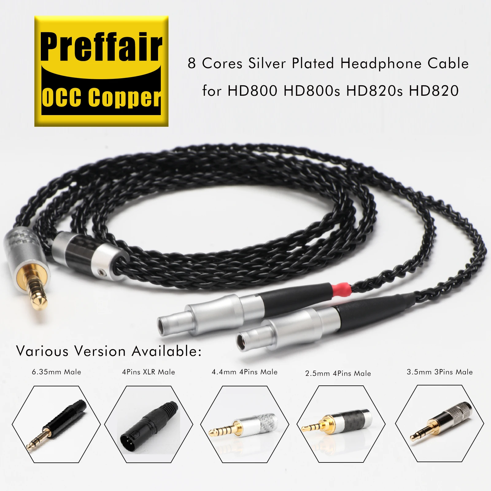 Preffair E516 Premium 8 Cores 7N OCC Copper Silver-Plated Upgrade Cable Compatible with HD800,HD800S,HD820,HD820S