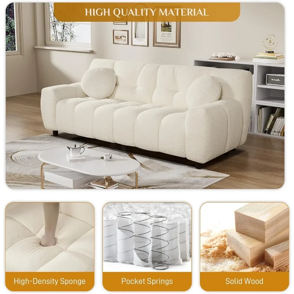 "أريكة مريحة 72.8" منجدة من شيربا ذات مقعدين من مارشميلو، مقعد كبير الحجم"