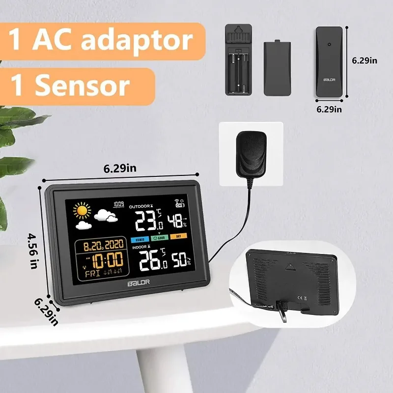 New Wireless Negative Display Weather Station Temperature and Humidity Meter, Weather Forecast, Dual Alarm Clock, Perpetual Cale