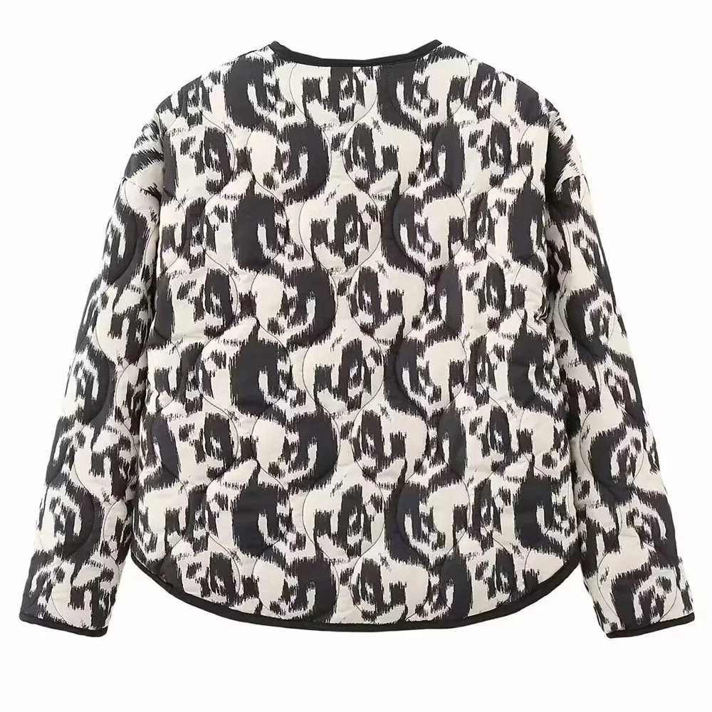 Autumn new women's clothing fashionable temperament versatile loose casual printed round neck cotton jacket