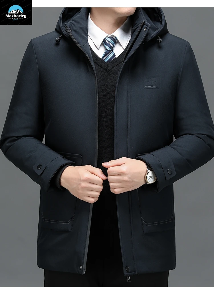 Jaqueta de algodão de pelúcia masculina, parka com capuz destacável, jaqueta grossa acolchoada quente, luxuosa, casual, elegante, inverno