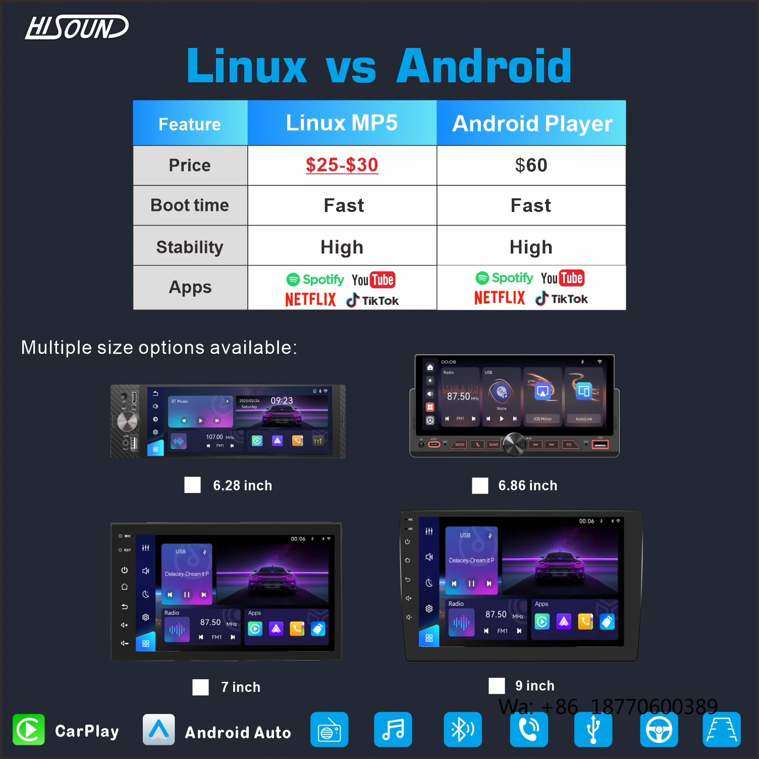 

Hot Bundle 7inch Double Din Car Stereo Car Multimedia Player with Car Play Android Auto OEM Factory