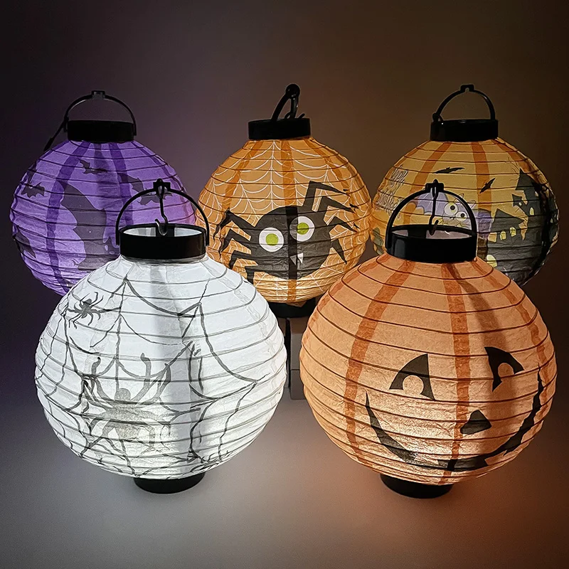 Halloween Paper Lantern LED Pumpkin Bat Skeleton Lantern Hanging Pendant Light Happy Halloween Party Decoration For Home Outdoor