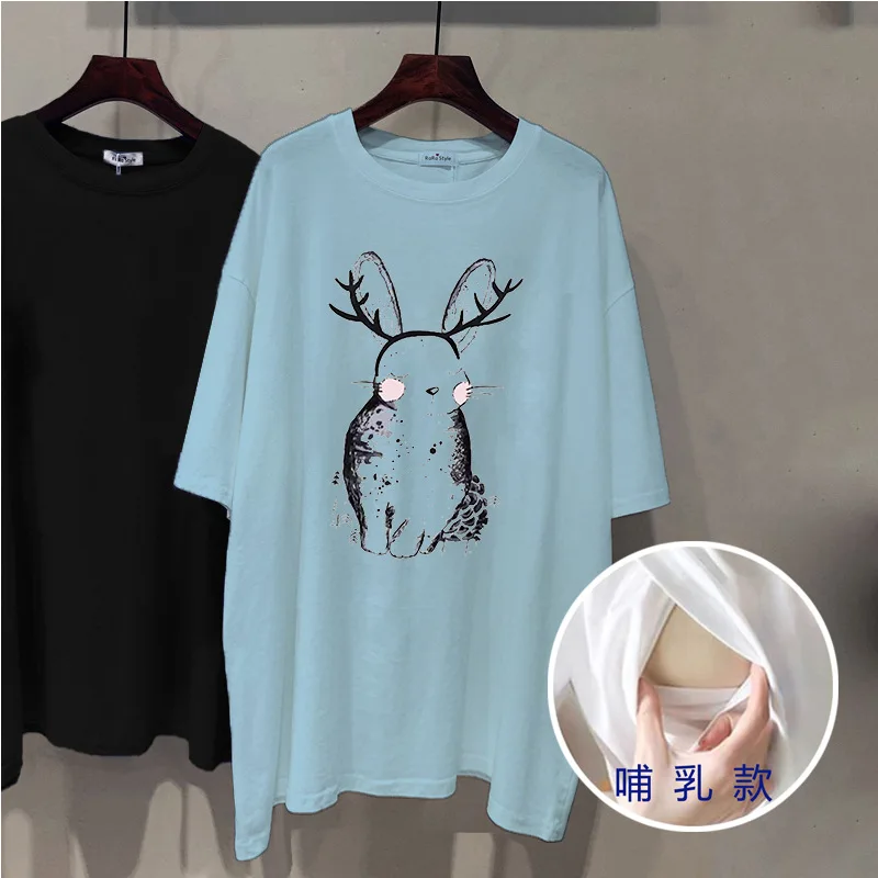 Short Sleeve Nursing T-shirt Fashion Print Maternal Woman Breastfeeding Clothes Lactation Top Tees pregnancy Summer