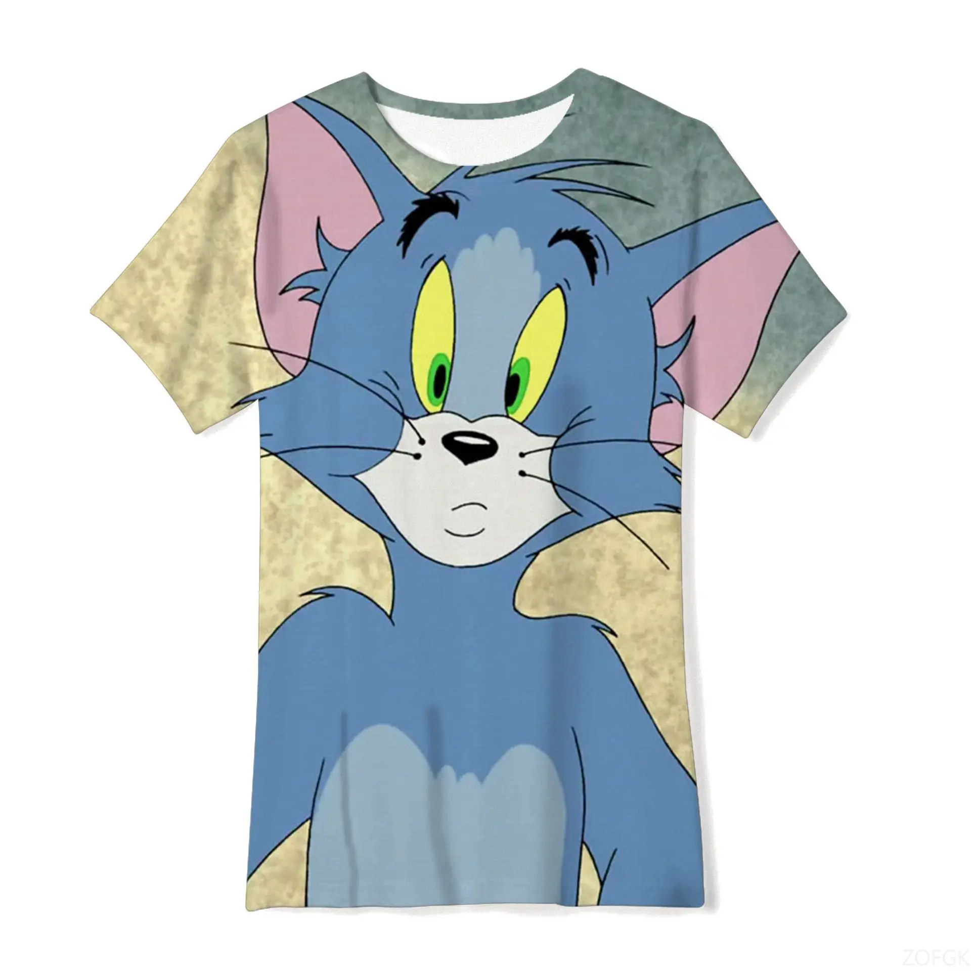 صيف جديد فضفاض أنيمي الكرتون القط والفأر 3D الطباعة الرقمية المألوف ومريحة جولة الرقبة قصيرة الأكمام تي شيرت #3