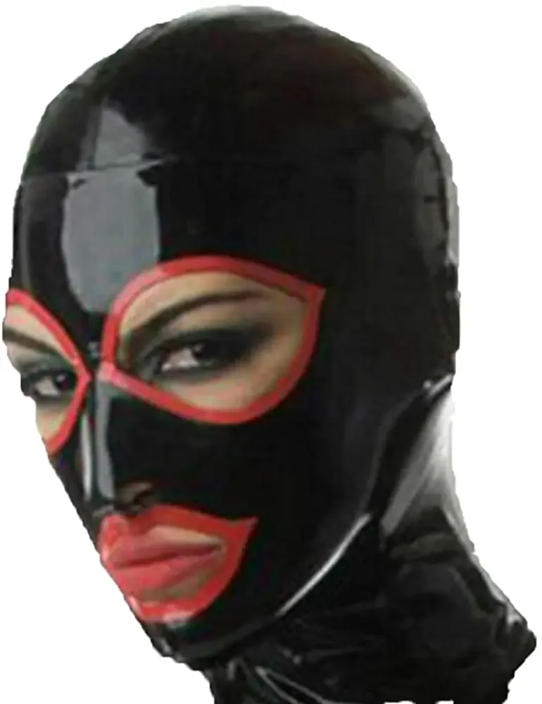 

Latex Hood Open Eyes and Mouth Rubber Mask for Catsuit Cosplay Club Wear Costume