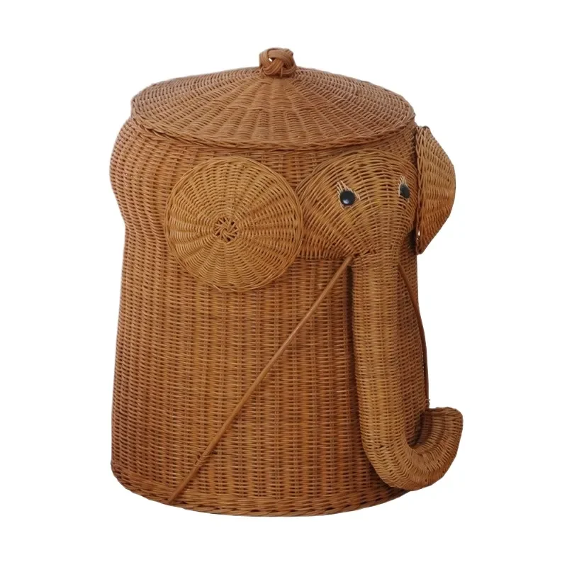 Handmade Rattan Woven Laundry Hamper Toy Storage Basket Decorative Flower Pot Organizer for Home Sundries