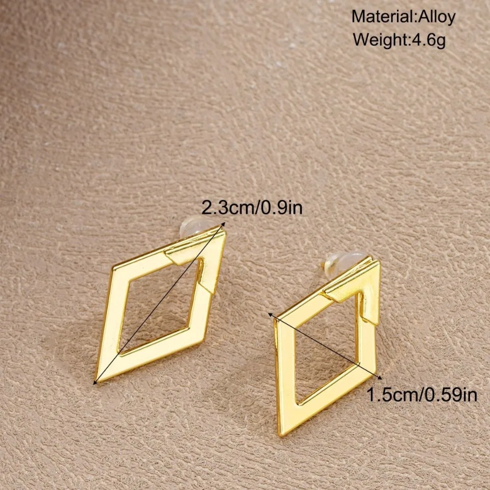 1Pair Women Geometric Rhombus Hollow Earrings Double Layer Design Elegant Texture Fashion Ear Jewelry