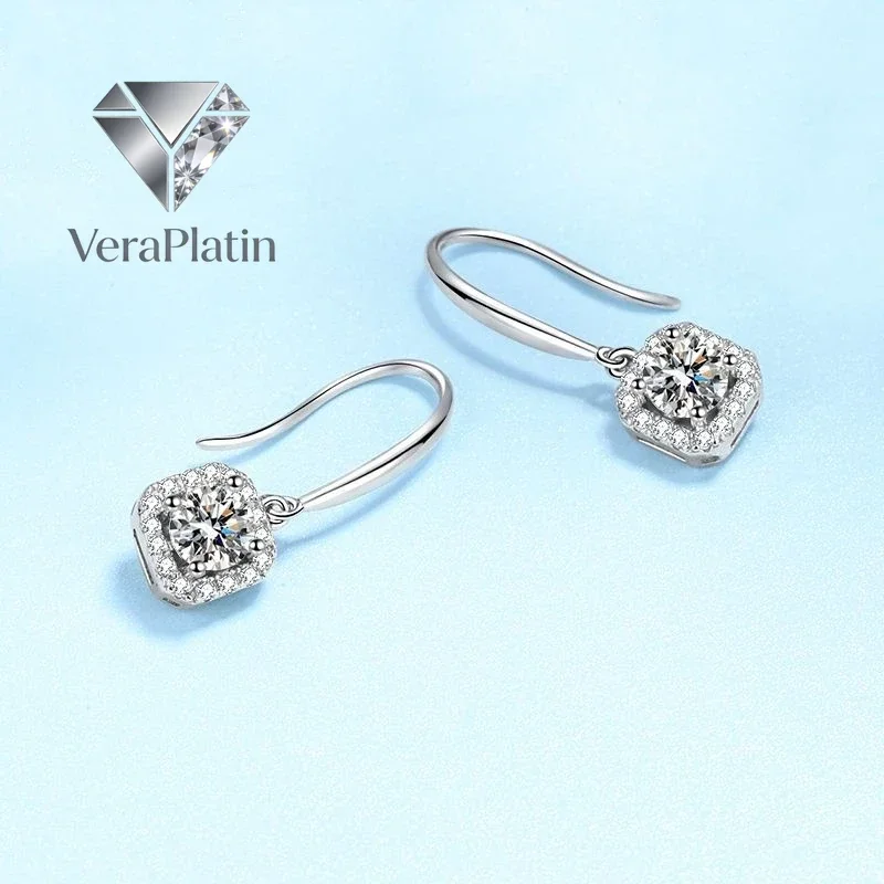 

Серьги-подвески VeraPlatin для женщин на День святого Валентина, из белого золота 18 карат, с муассанитом 0.5/1 карат, платина PT950, подарок для девушки на день рождения