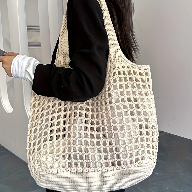 

​​1pc Revival Woven Tote with Multi-Pocket Organization & Quick-Dry Lining Oversized Beach-Ready Carryall for Summer Essentials