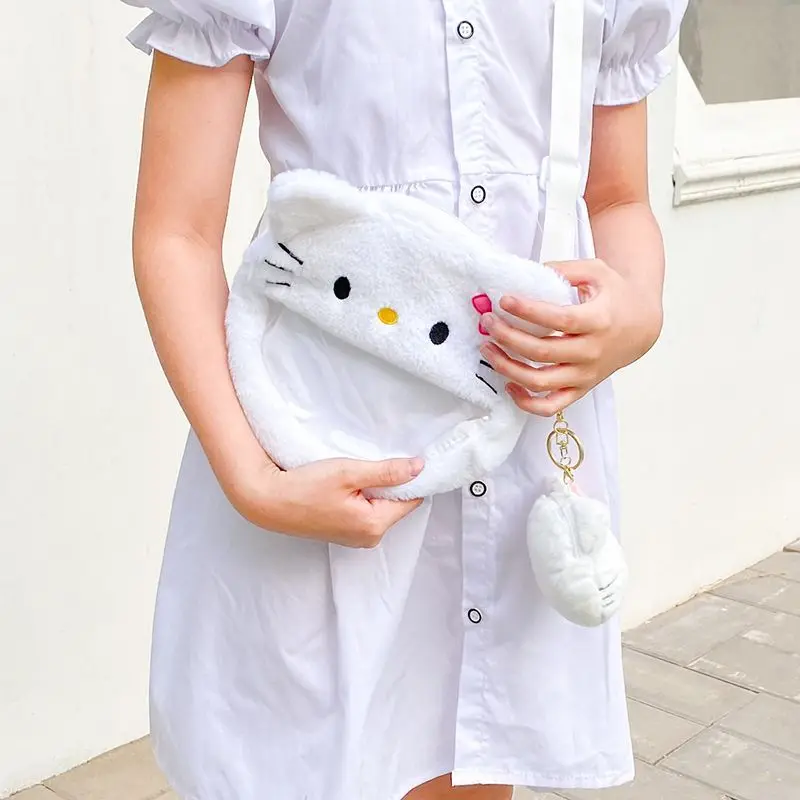 Sanrio Shoulder Bags Hello Kitty Cinnamoroll Plush Transparent Pvc Shoulder Bags Plush Bagpacks Kawaii Purse Woman Backpacks