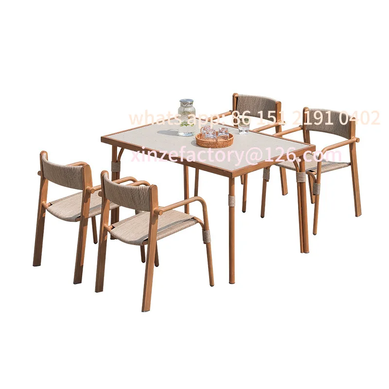Customizable outdoor tables and chairs courtyard reading and drinking tea leisure chairs new Chinese style one table and two cha