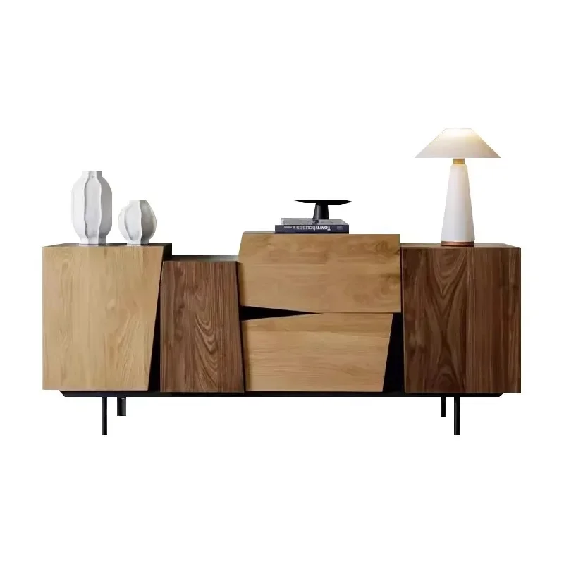 Wabi Sandy wind solid wood TV cabinet, living room integrated decorative locker against the wall