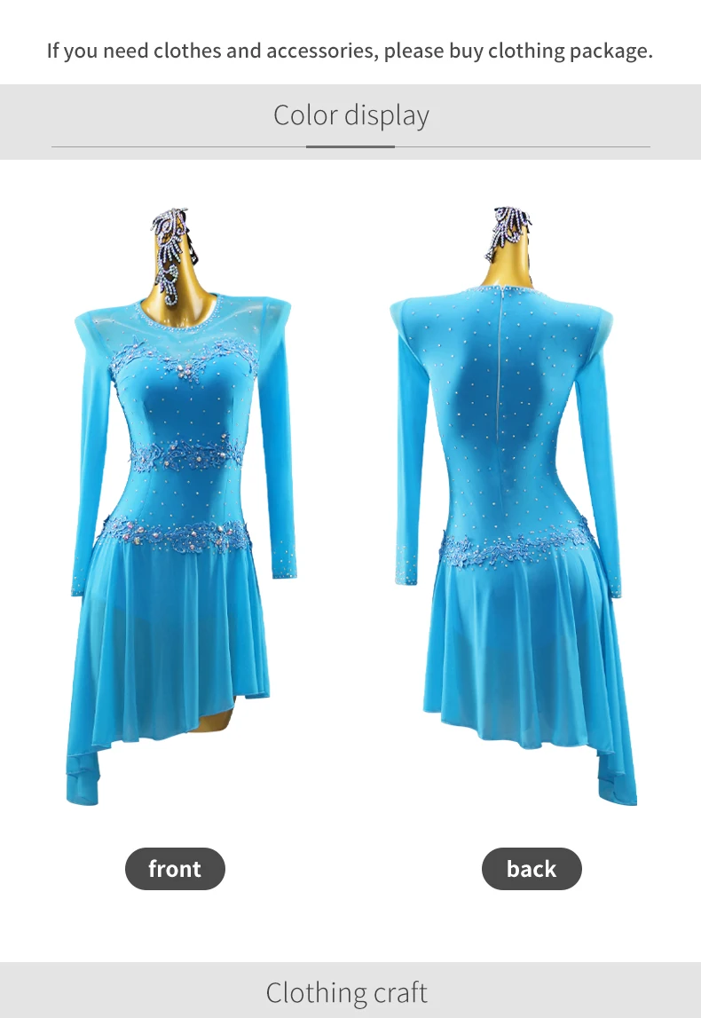 Lateinamerikanisches Tanzkostüm, passendes Kleid für Mädchen, Abendkleidung für Damen, Wettbewerbsanzug, Tanzkleidung für Bühnen- und Festivalaufführungen, Rock, Tanzkleidung für Ballsaal. – Detail 5