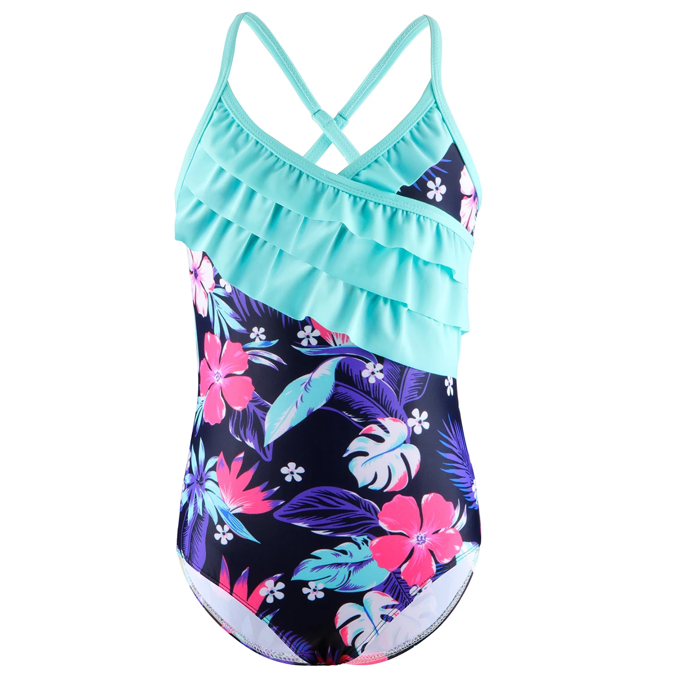 

Swimming Suit Kids Bikini-Cut Bottom Girls Summer Clothes 2025 Straps Ruffle Detail Swimsuit Flower Print Beach Bathing Swimwear