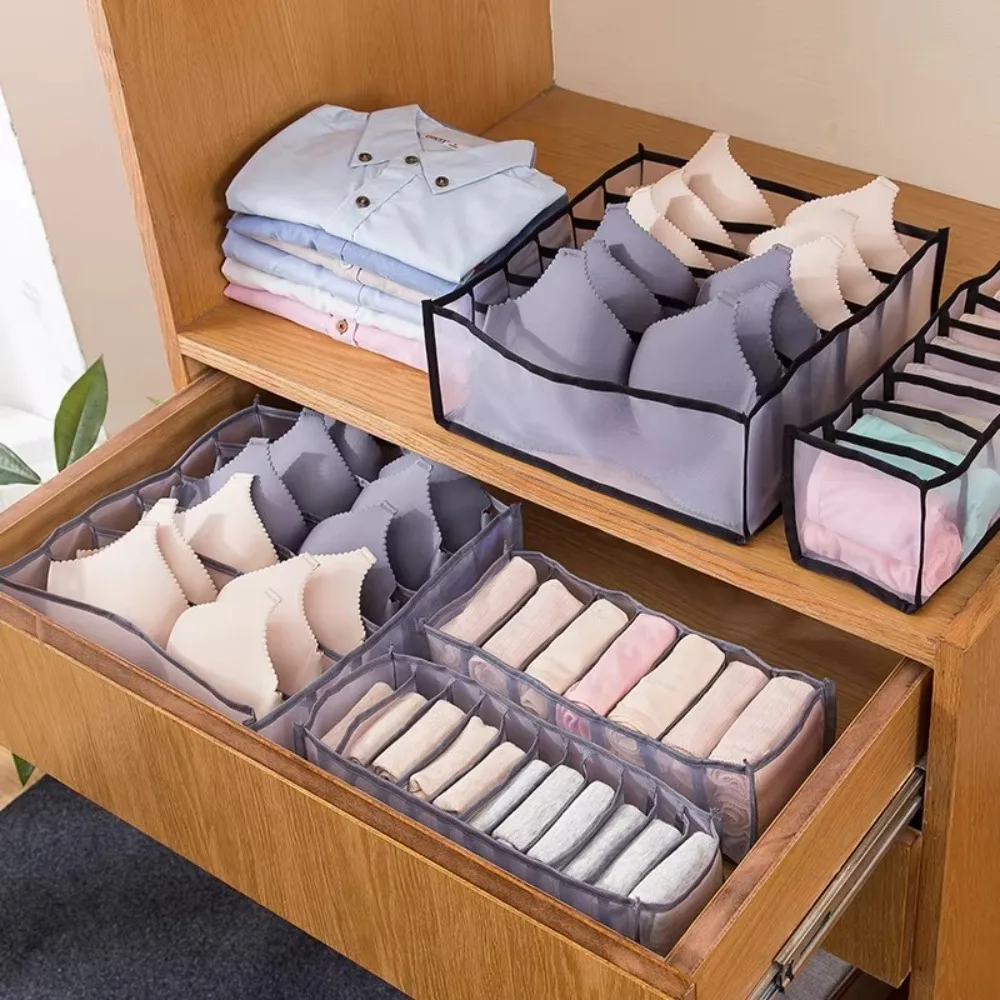 3PCS Foldable Bra Socks Panty Storage Boxes Set Space Saving Washable Home Organization Drawer Divider Cabinet Household