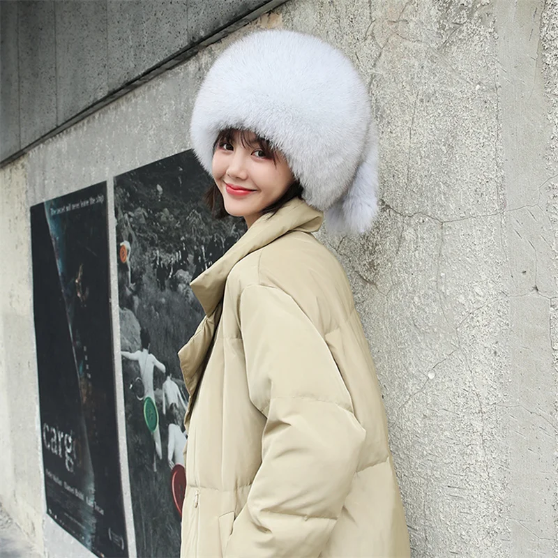 Thick Fox Fur Hat 2022 Furry Russian Hat With Fur Female Headband Furry Hat Ski Hat Accessories