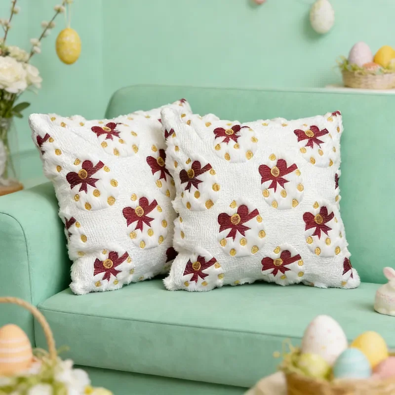 Cross-border explosion Easter three-dimensional egg pillow cover embroidered bow ins style holiday decoration cushion cover