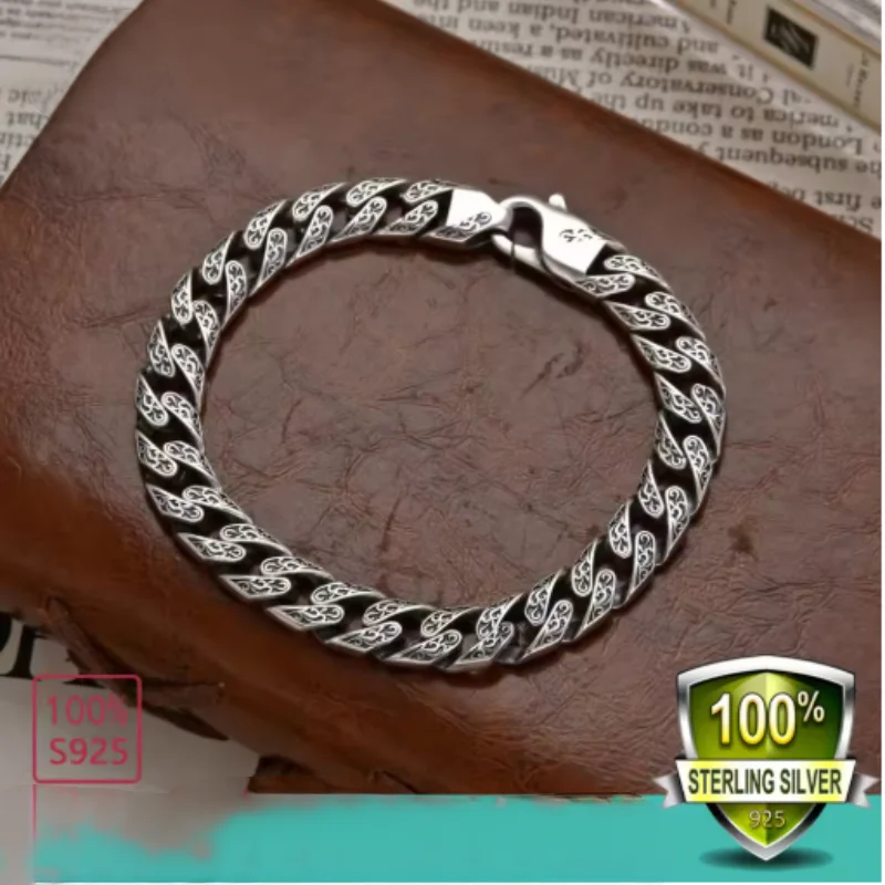 

S925 Стерлингового Серебра Майами 9 мм изысканный кубинский браслет-цепочка для мужчин певица модный стиль хип-хоп Figaro вечерние украшения