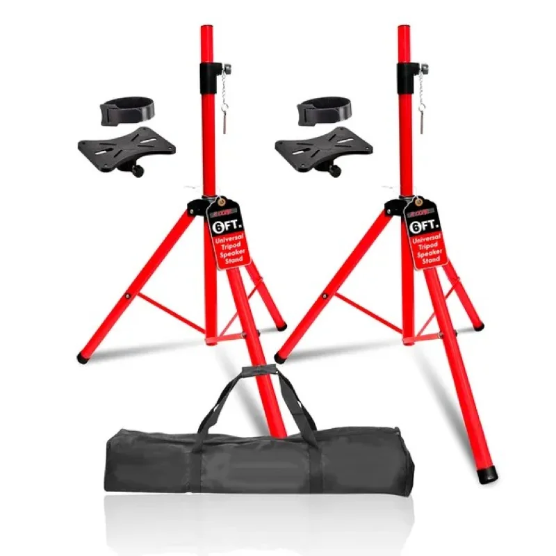 5 Core Speaker Stand Tripod Floor Heavy Duty Adjustable Up to 72 Inch DJ Studio Monitor Stands Pole Mount - SS HD 2PK RED