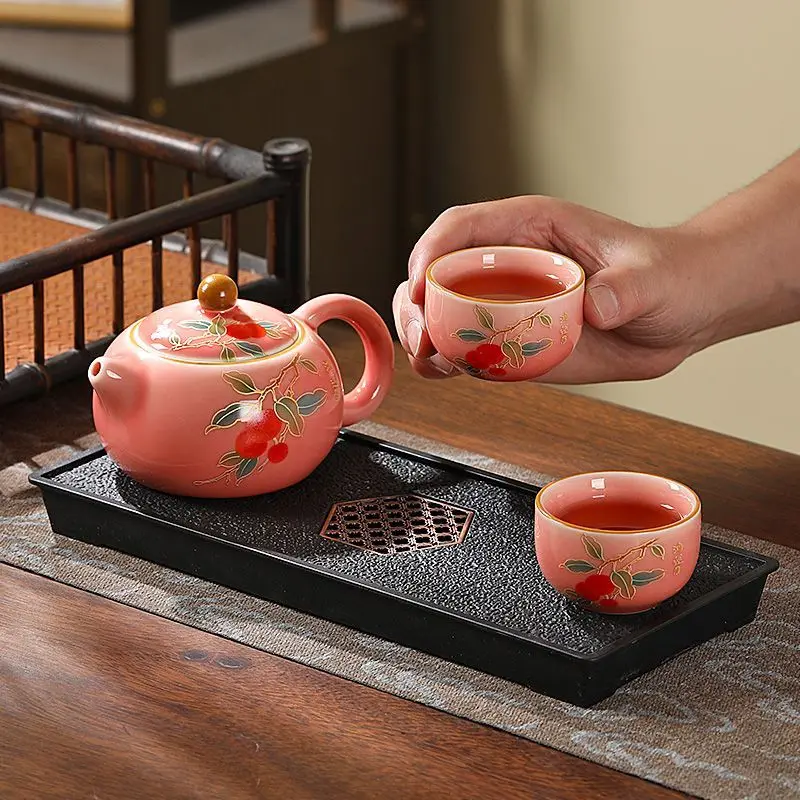 Pink Beauty Teapot 1 Pot 2 Cups Gongfu Tea Set Ceramic Tea Cups Home Office Hotel Homestay Single Serve Tea Set