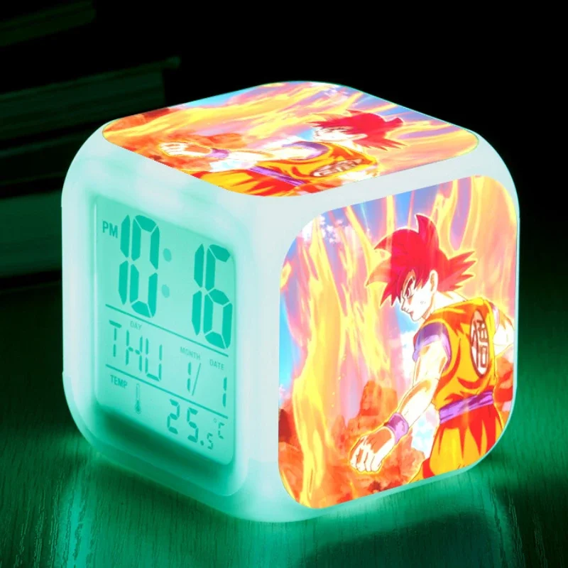 Bandai Animation Peripheral Toys Dragon Ball Creative Alarm Clock LED Colorful Alarm Clock Student Gift Square Clock