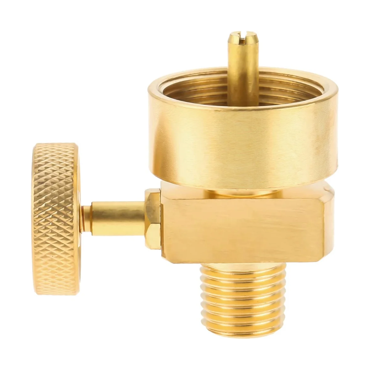 Brass 1LB Propane Gas Disposal Cylinder Bottle Adapter Valve +1/4 Inch NPT Male & M8X1 Female Thread Fire Pit Stove BBQ