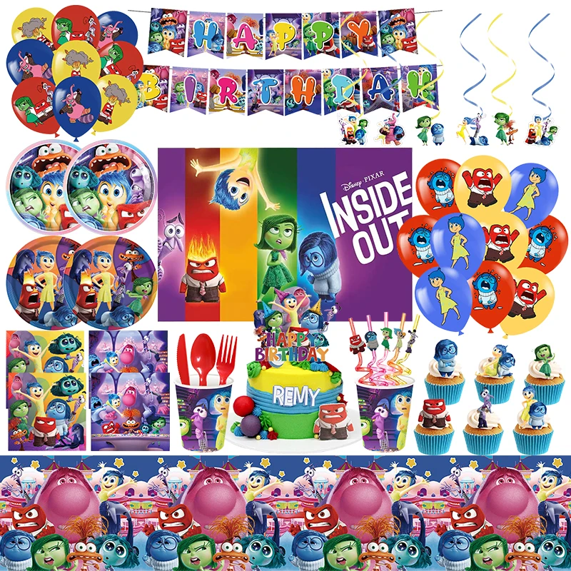 Inside Out 2 Disney Birthday Party Decoration Cartoon Theme stoviglie Set tazze tovaglioli ansia palloncini forniture Deco per bambini