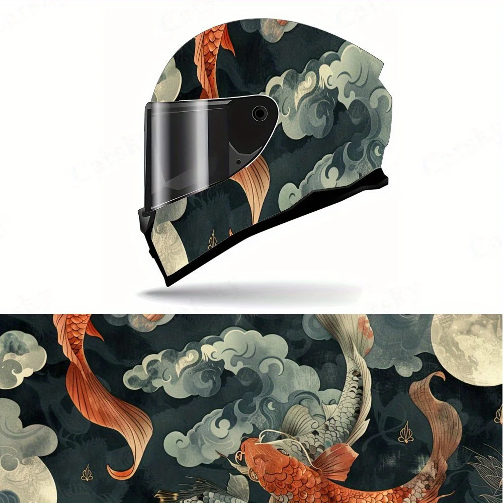 

Художественный узор Инь-Ян с рыбой и драконом, наклейка на полный шлем, мотоциклетный шлем, гоночная графическая наклейка, виниловая пленка для шлема