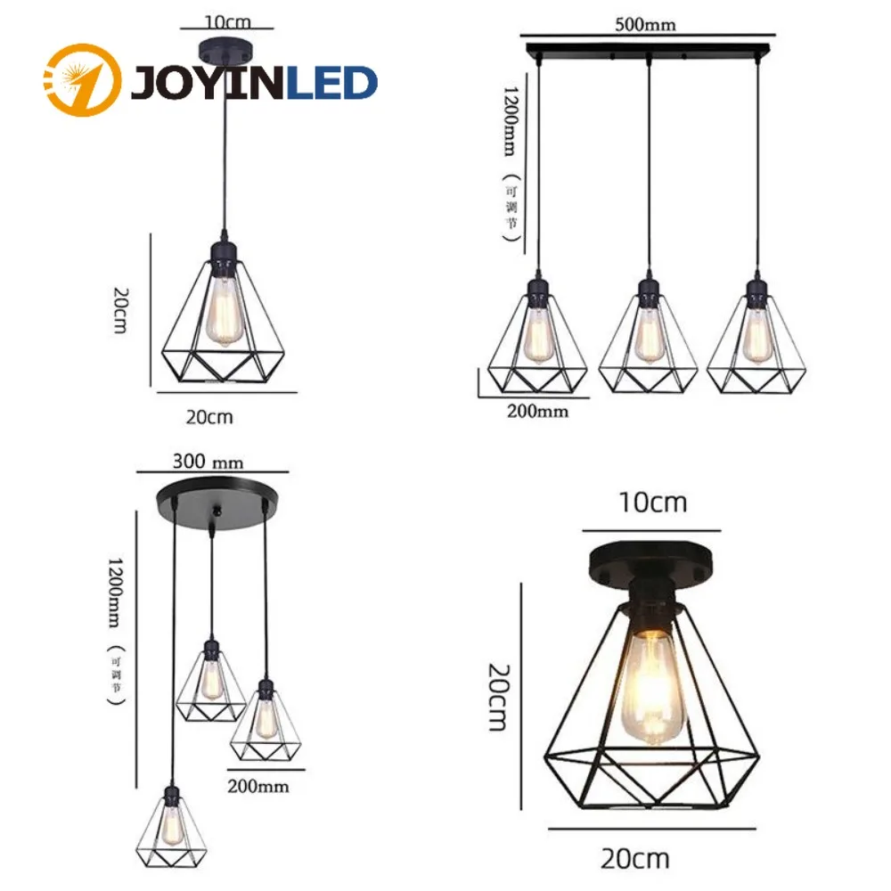 

1/3 Head Vintage E27 Metal Ceiling Chandeliers Industrial Black Pendant Lamp Shades for Kitchen Island Living Room Dining Room