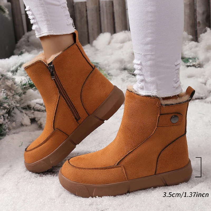 

Flats Platform Women Ankle Snow Boots Suede Short Plush Warm Shoes Winter 2025 Casual Sneakers New Fashion Woman Zip Botas Mujer