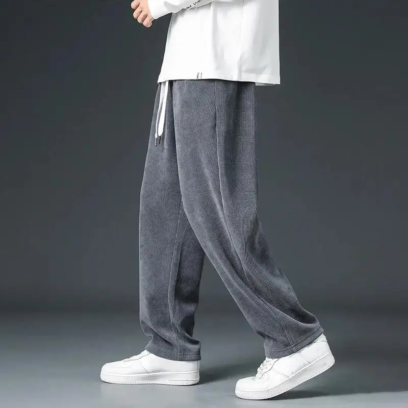 Men's Loose Fit Drawstring Waist Pants Plain Letter Patched Casual Straight Leg Pants Neutral Style Spring Collection