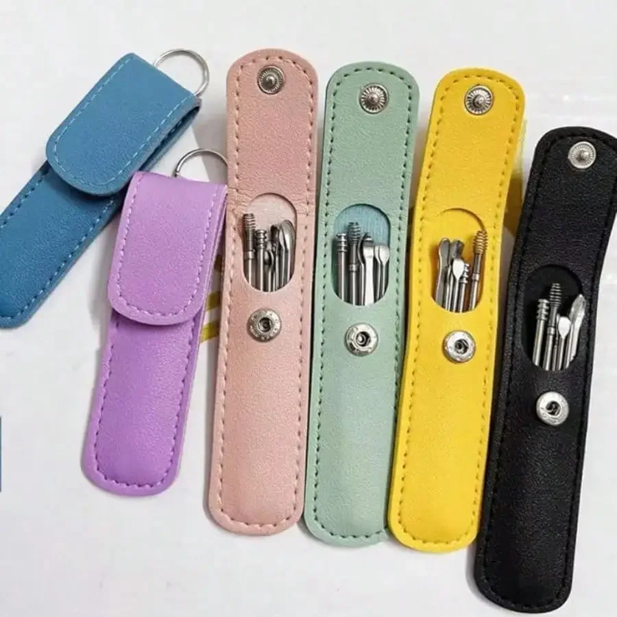 

Набор инструментов для чистки ушей из 6 шт. с пружинной спиральной конструкцией, ушная ложка из нержавеющей стали в кожаном футляре для удобного домашнего использования