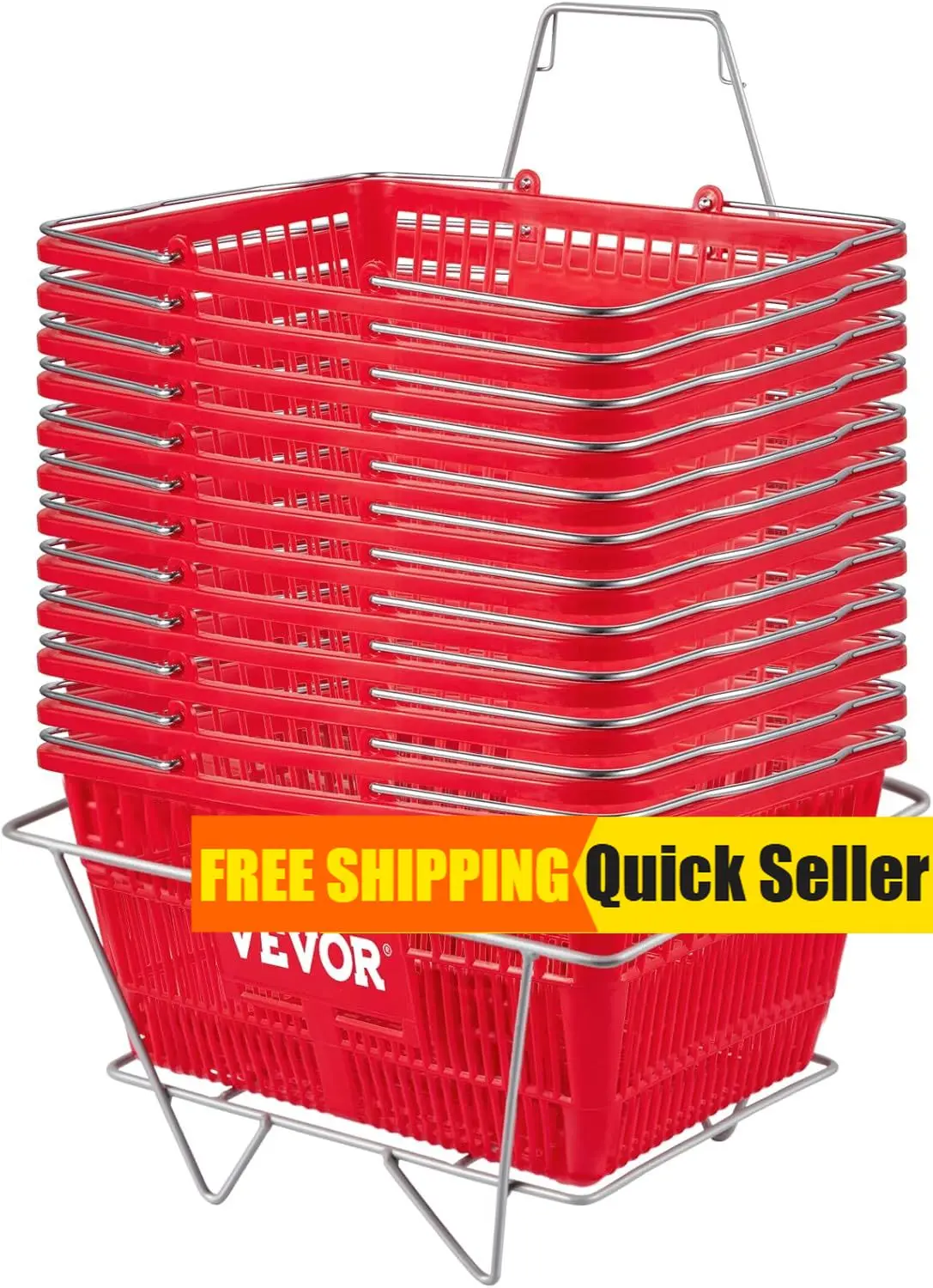 

Shopping Basket Set of 12 Red Durable PE Material with Handle and Stand Basket Dimension 16 9 L x 11 8 W x 8 07 H and Used