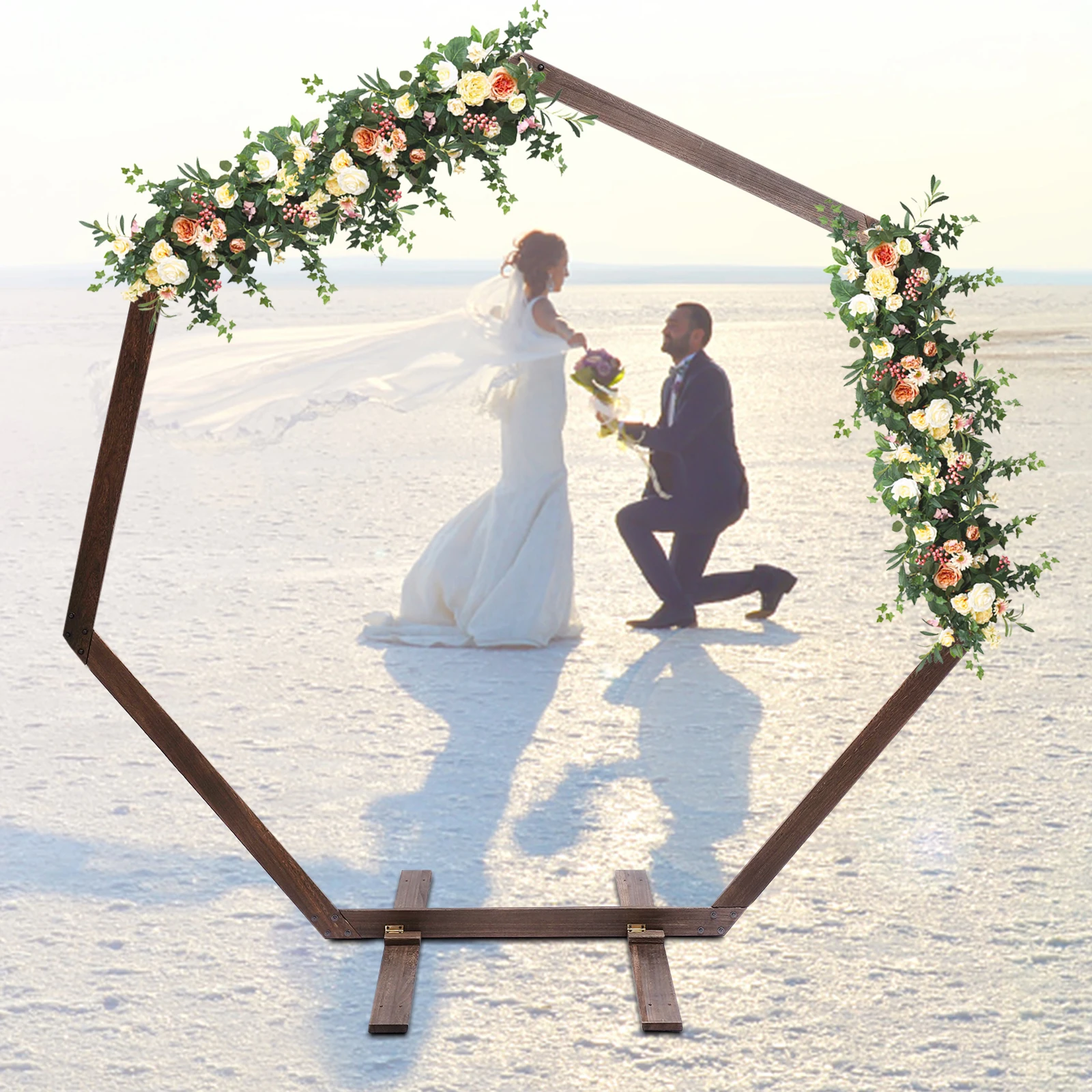 Wedding Arch 7.2FT Heptagonal Wood Arch for Wedding Ceremony Wedding Arbor Backdrop Stand for Garden Wedding Parties