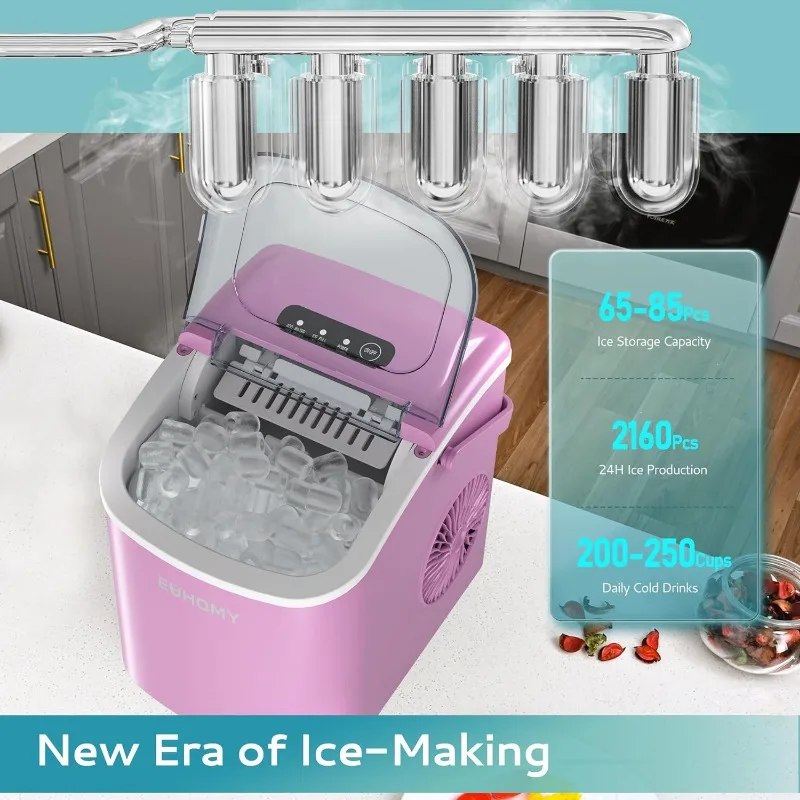 EUHOMY Countertop Ice Maker Machine with Handle, 26lbs in 24Hrs,  Auto-Cleaning Portable Maker with Basket and Scoop,