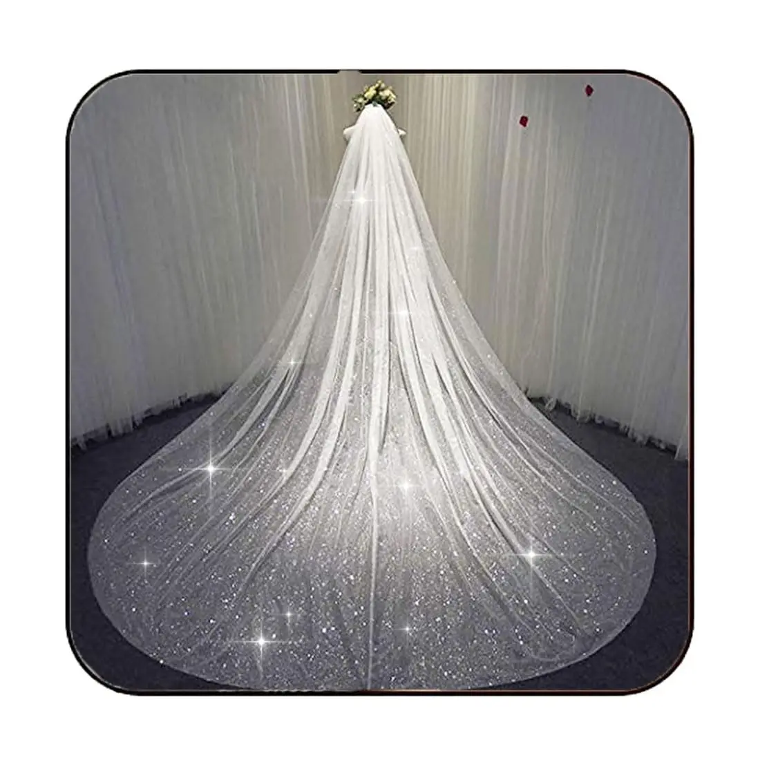 

Sparkle Cathedral Wedding Veil Glitter Bridal Veils with Comb for Women Bride Elegant Wedding Accessories 118"width/118" length