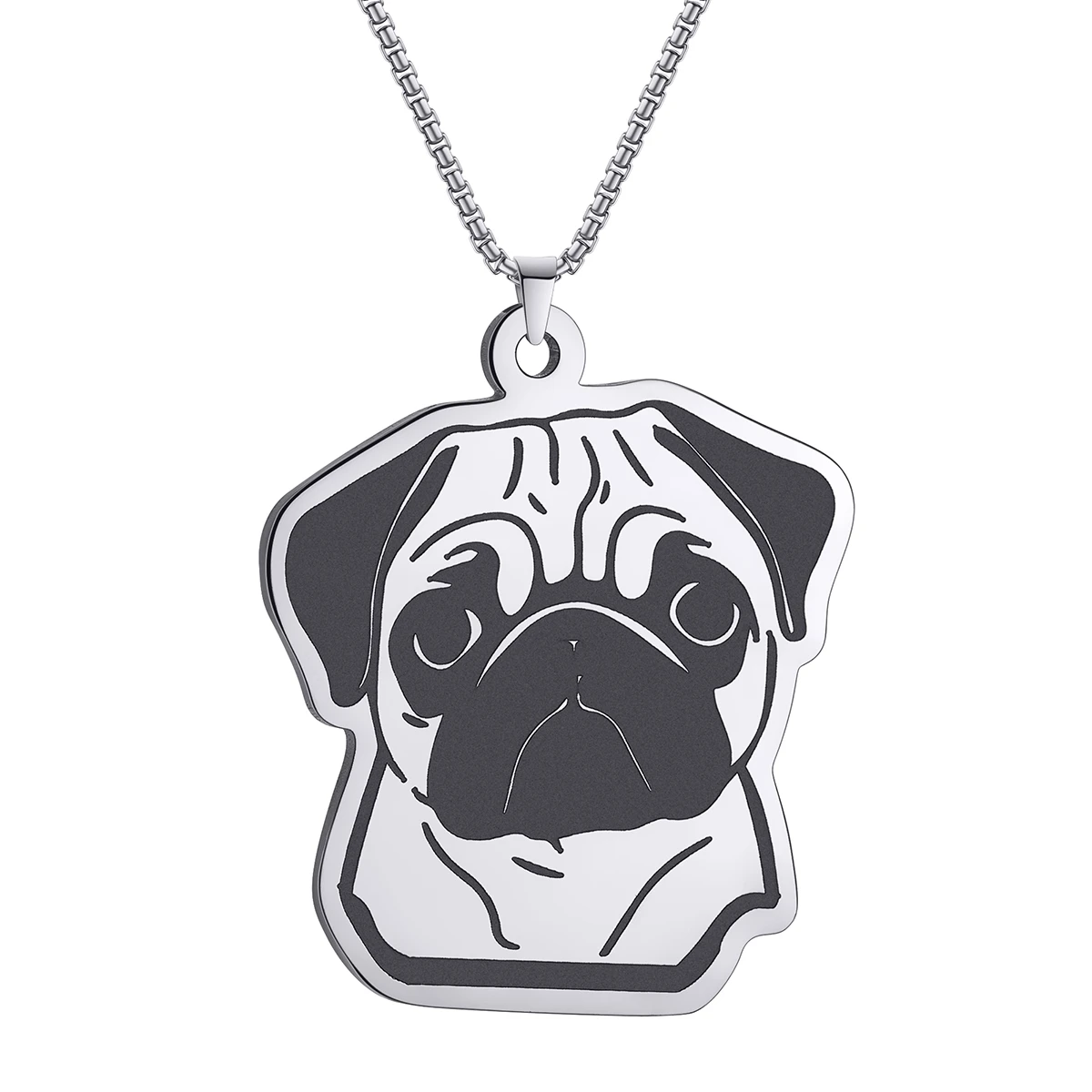 Kinitial Adorable Pug Dog Women Necklace Stainless Steel Jewelry Lovely Animal Pendant Necklace Birthday Gift