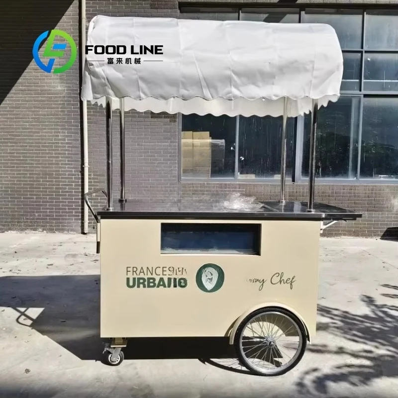 Customized Portable Mini Push Cart Mobile Food Showcase Outdoor Street Ice Cream Snack Refrigerated Vending Trolley