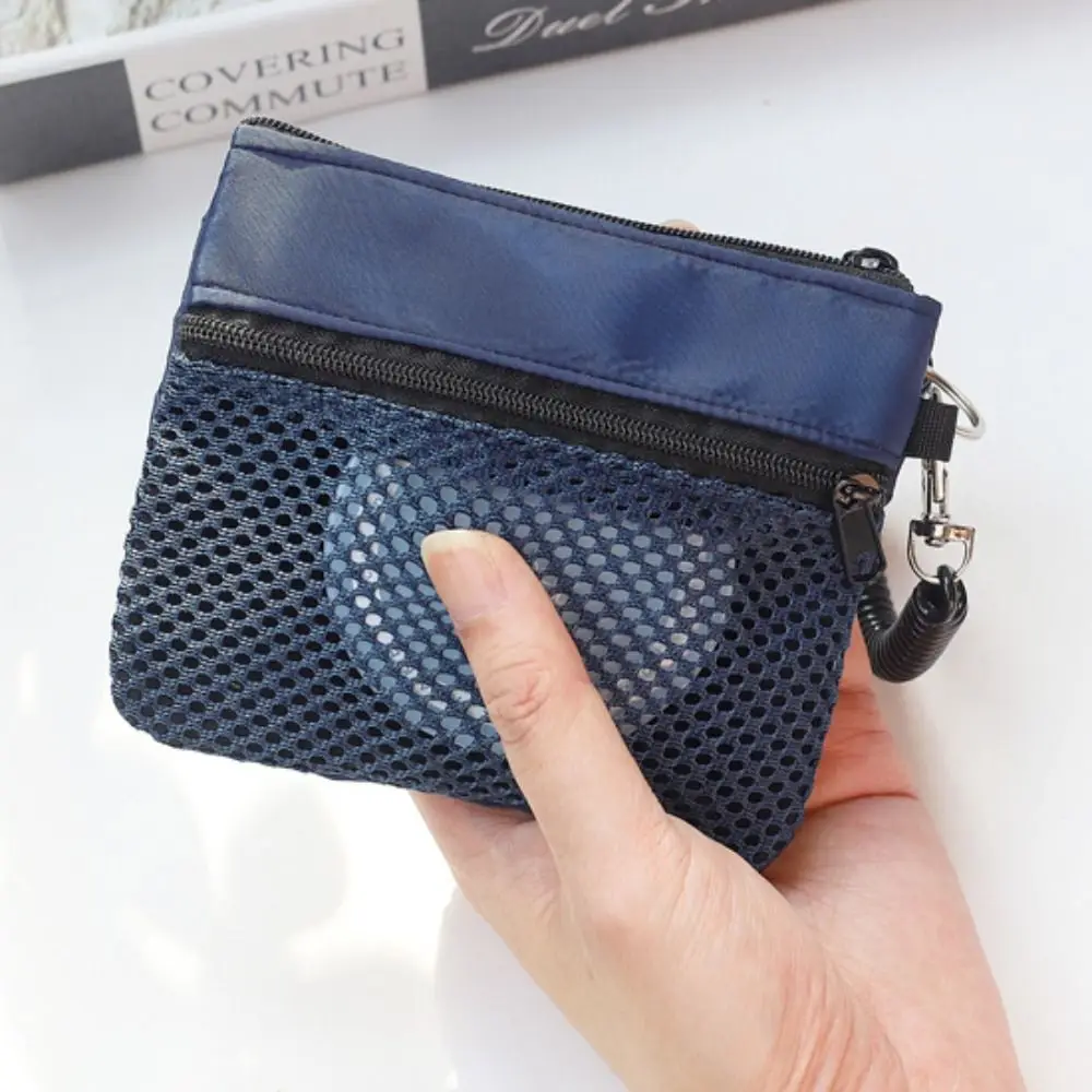 

Change Storage Bag Double Layer Mesh Bag Lipstick Cosmetic Bag Data Cable Storage Bag Mini Coin Purse Small Item Bag Solid Color