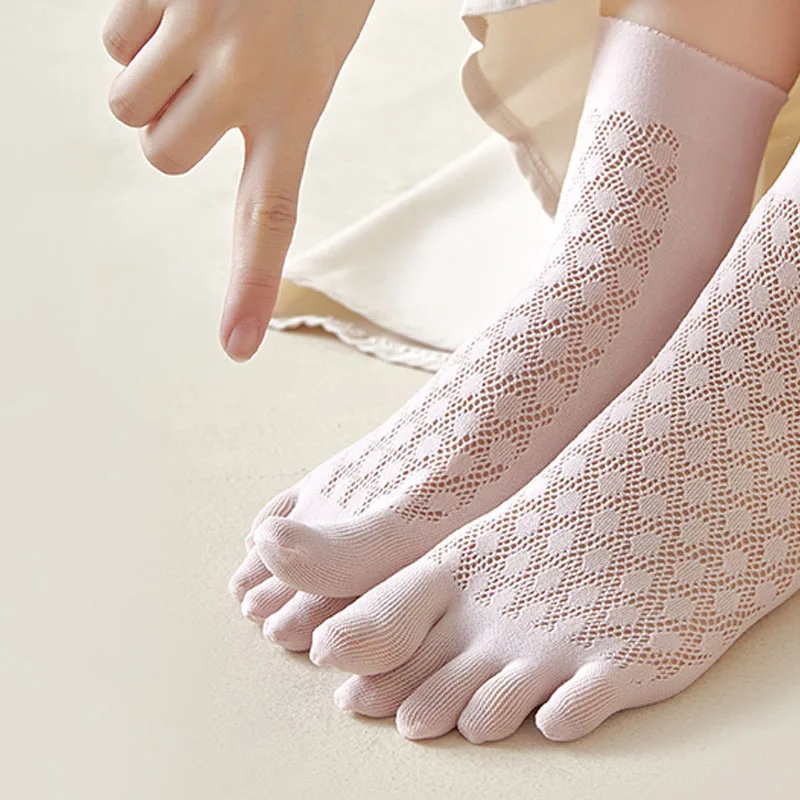 Chaussettes en maille creuse ultra-fine pour femmes, cinq doigts, mi-tube, Parker, doux, respirant, solide, document, fendu, élastique, été