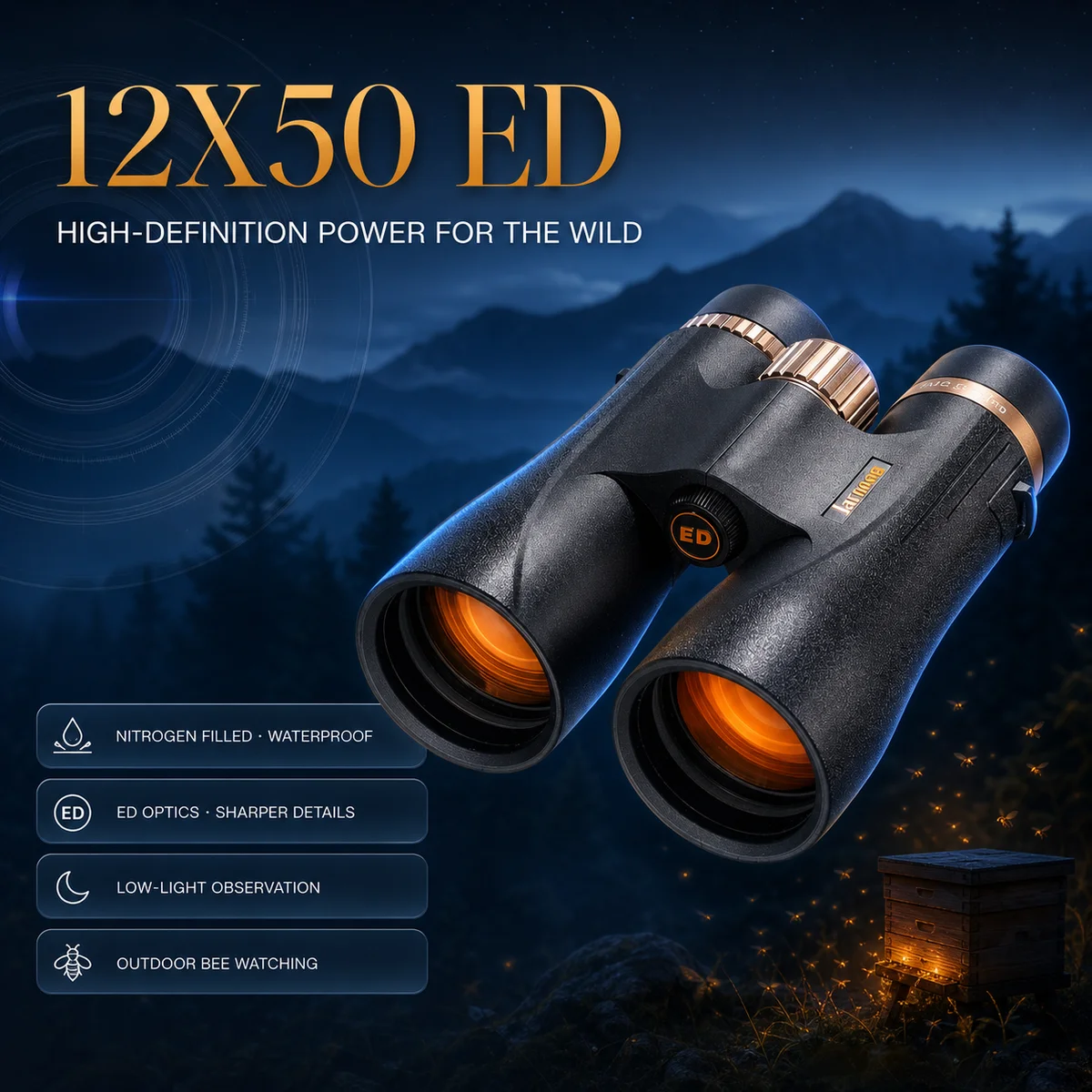 New Binoculars 10x50 12x50 Telescope Nitrogen Filled Waterproof ED Low Dispersion Lenses SMC Bak4 For Outdoor Camping Hunting - view 2
