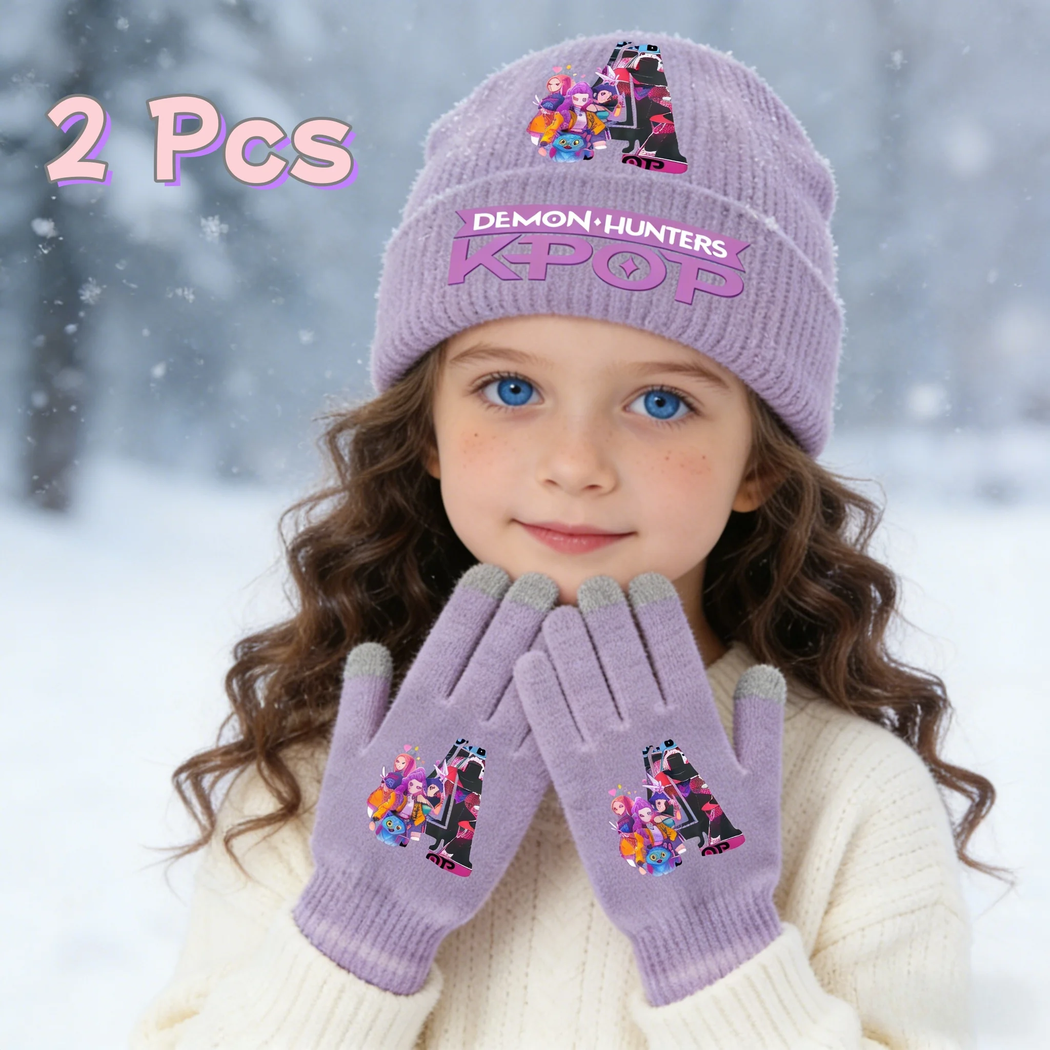 

Вязаные шапки для девочек в стиле аниме Kpop, детские головные уборы с героями мультфильмов и буквами, зимние милые теплые перчатки, детские подарки на день рождения в стиле аниме