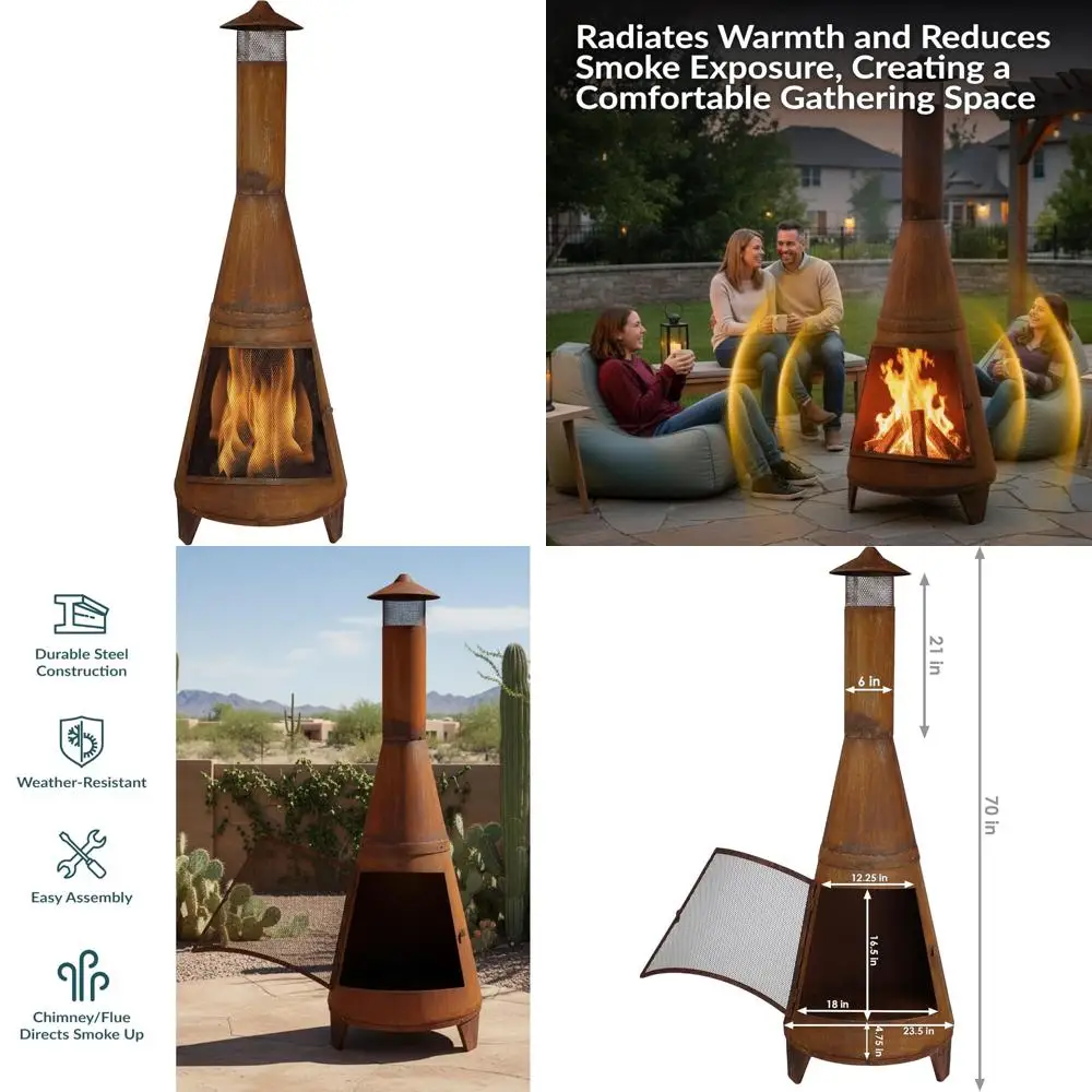 

70 Traditional Outdoor Wood-Burning Fireplace - Large Chiminea Fire Pit