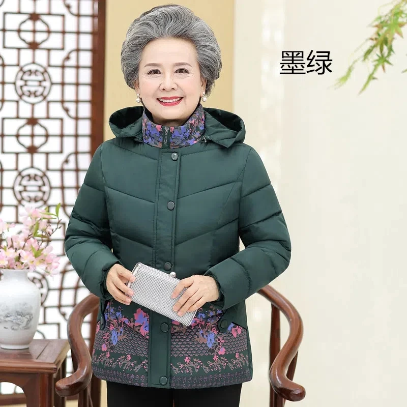 Elderly People Winter Down Cotton-padded Coat Thickened Hooded Parkas Women Mother Short Winter Jacket Grandma Puffer Coats 5XL