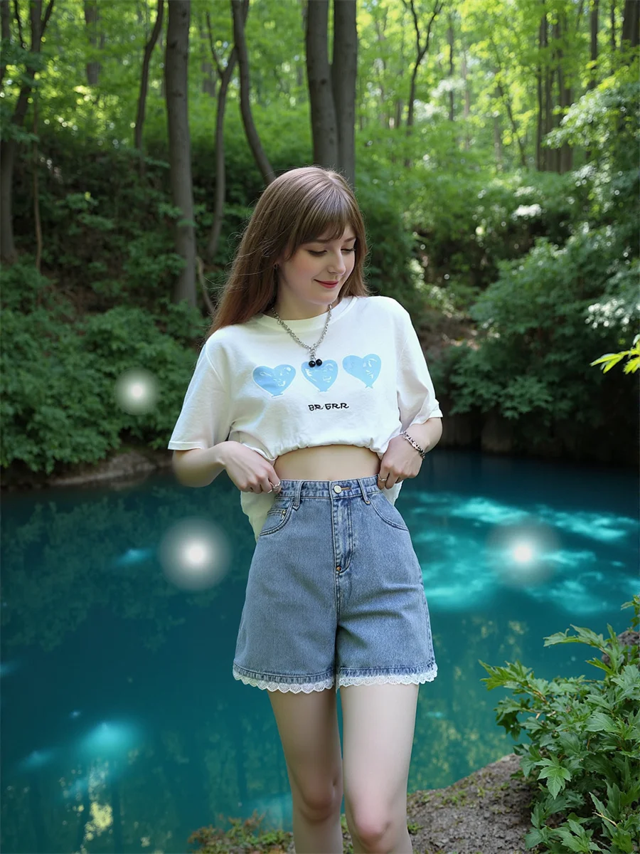 Pantalones cortos para mujer, Mini pantalones cortos vaqueros de cintura baja, ropa para discoteca con adornos de encaje de retales, ropa Sexy Y2K Hot Girl Night Street Party Hotsweet Clubwear