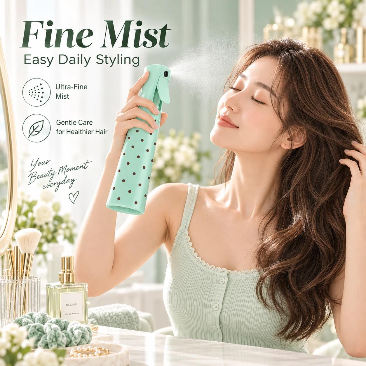 Continuous Spray Bottle Ergonomic Refillable Hair Mister Fine Mist Sprayer Salon Styling Travel Beauty Water Spray Bottle