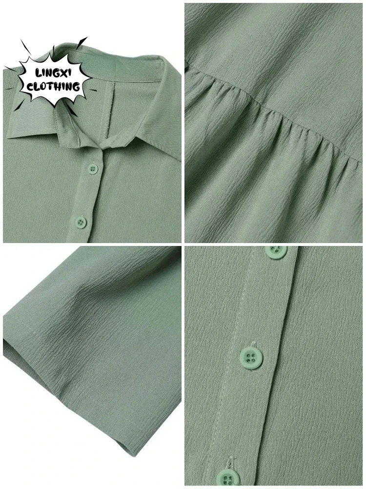 Sommer Neue frauen Pendeln Stil Hemd Rock Lose Kragen Halb Offenen Kragen Casual Spleißen Langarm Urlaub Rock