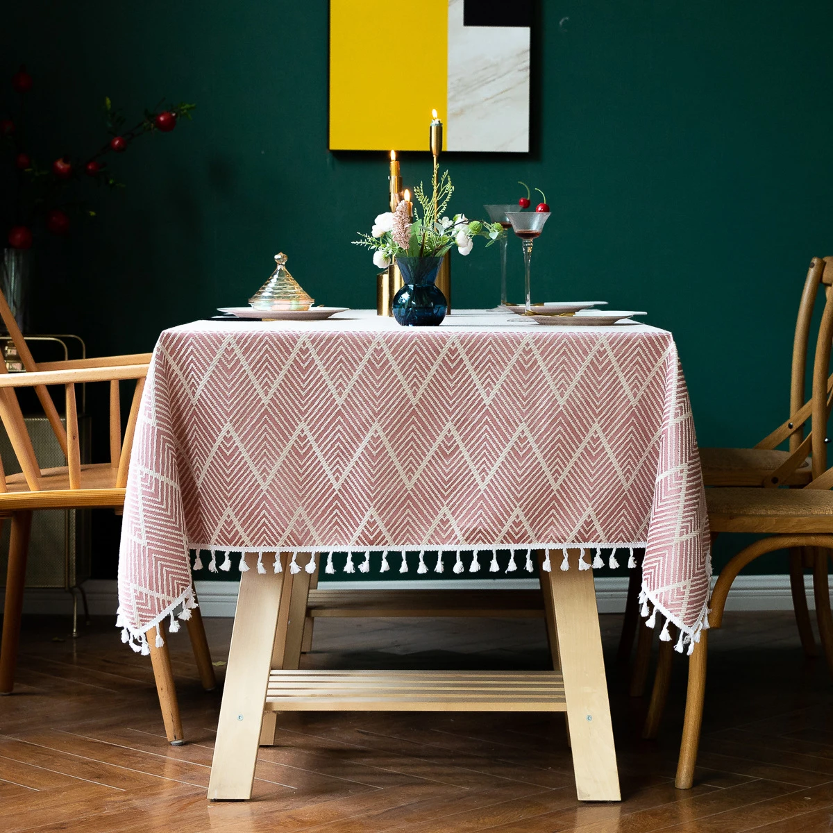 Boho Table Cloth Cotton Linen Rectangle Tablecloths Washable Wrinkle Resistant Table for Dining Party Cover Decorative